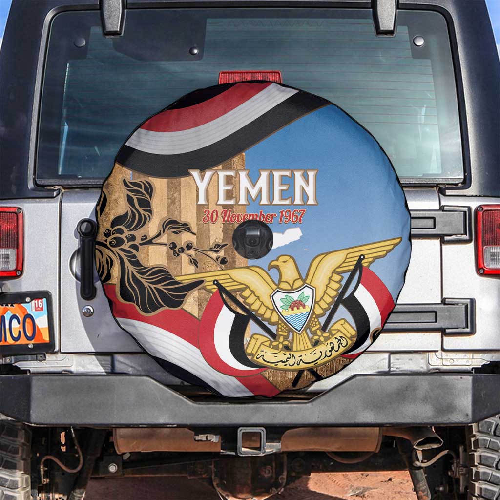 Personalised Yemen Independence Day Spare Tire Cover Awwam Temple With Coat Of Arms Proud - Wonder Print Shop