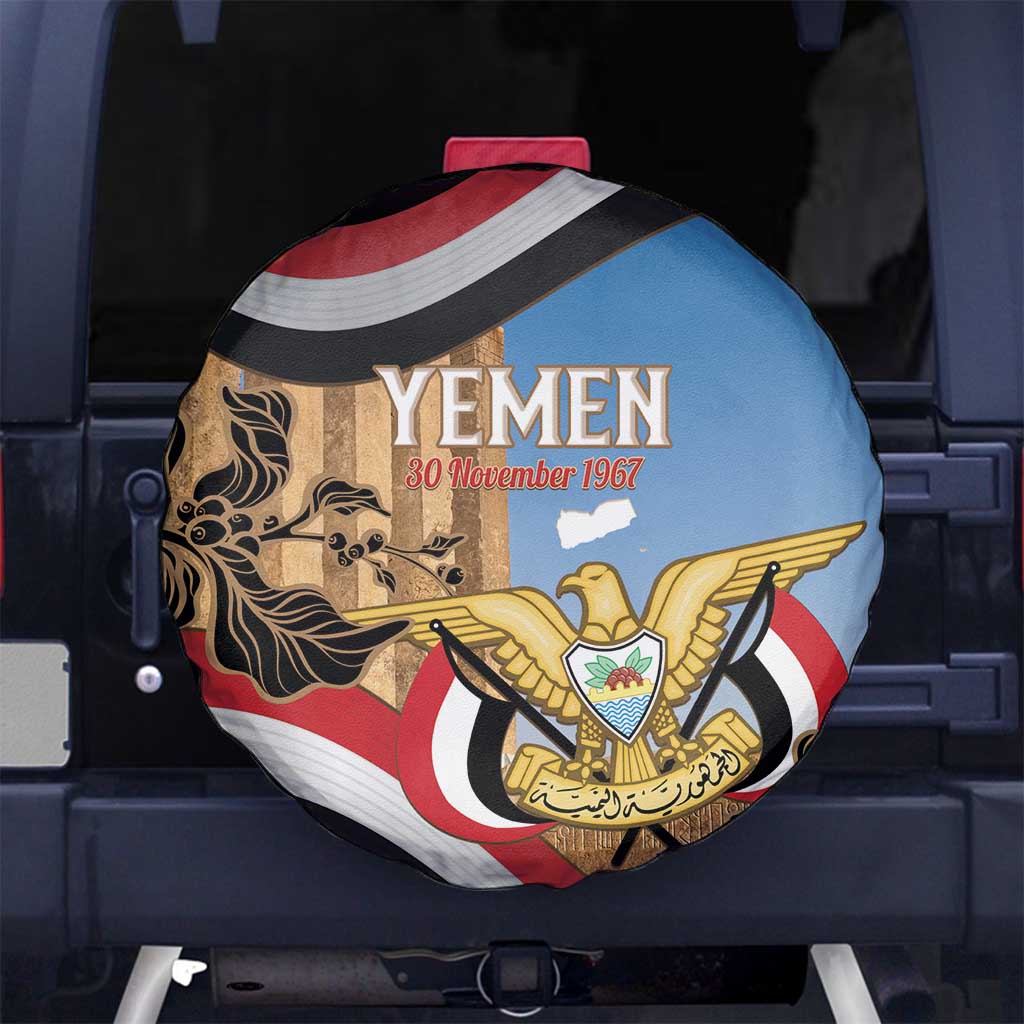 Personalised Yemen Independence Day Spare Tire Cover Awwam Temple With Coat Of Arms Proud - Wonder Print Shop