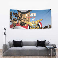 Personalised Yemen Independence Day Tapestry Awwam Temple With Coat Of Arms Proud - Wonder Print Shop