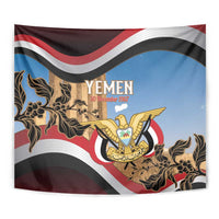 Personalised Yemen Independence Day Tapestry Awwam Temple With Coat Of Arms Proud - Wonder Print Shop