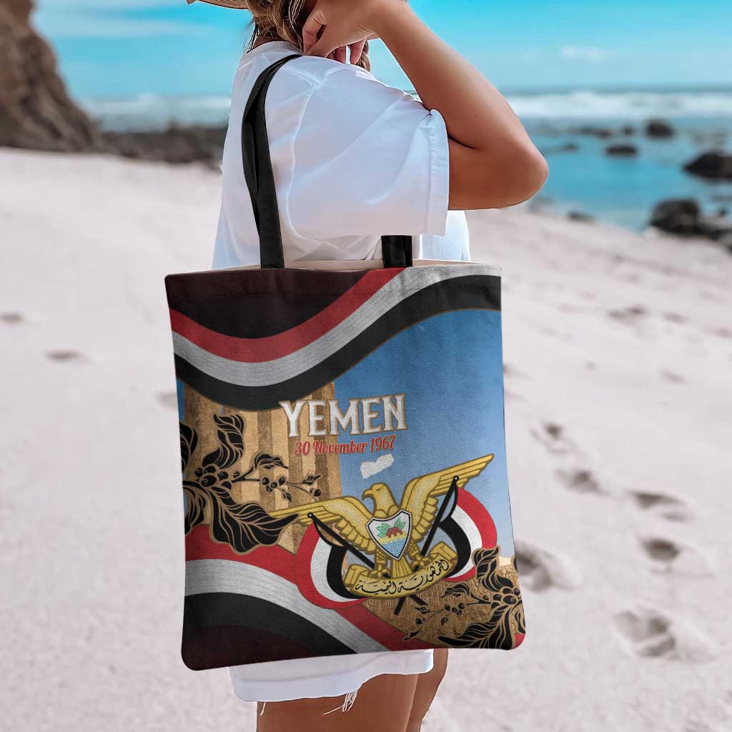 Personalised Yemen Independence Day Tote Bag Awwam Temple With Coat Of Arms Proud - Wonder Print Shop