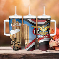 Personalised Yemen Independence Day Tumbler With Handle Awwam Temple With Coat Of Arms Proud - Wonder Print Shop