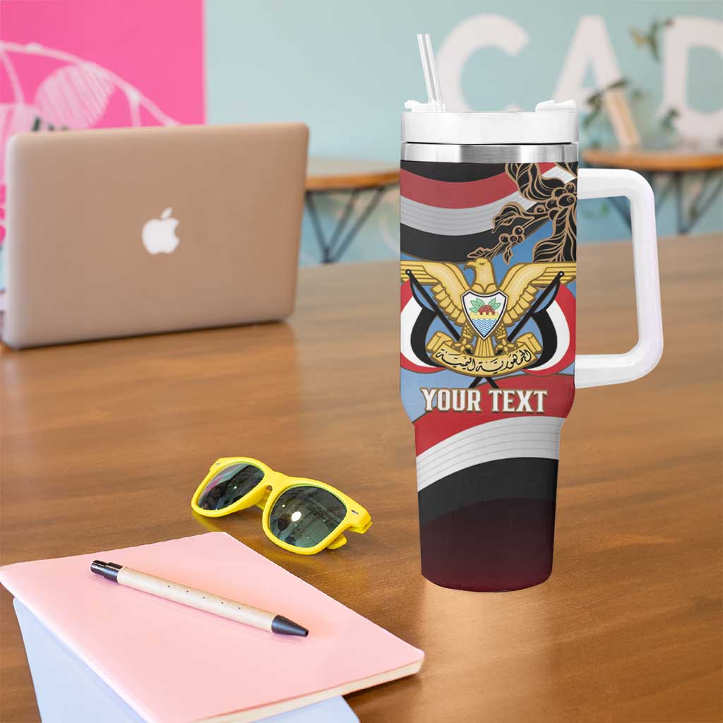 Personalised Yemen Independence Day Tumbler With Handle Awwam Temple With Coat Of Arms Proud - Wonder Print Shop