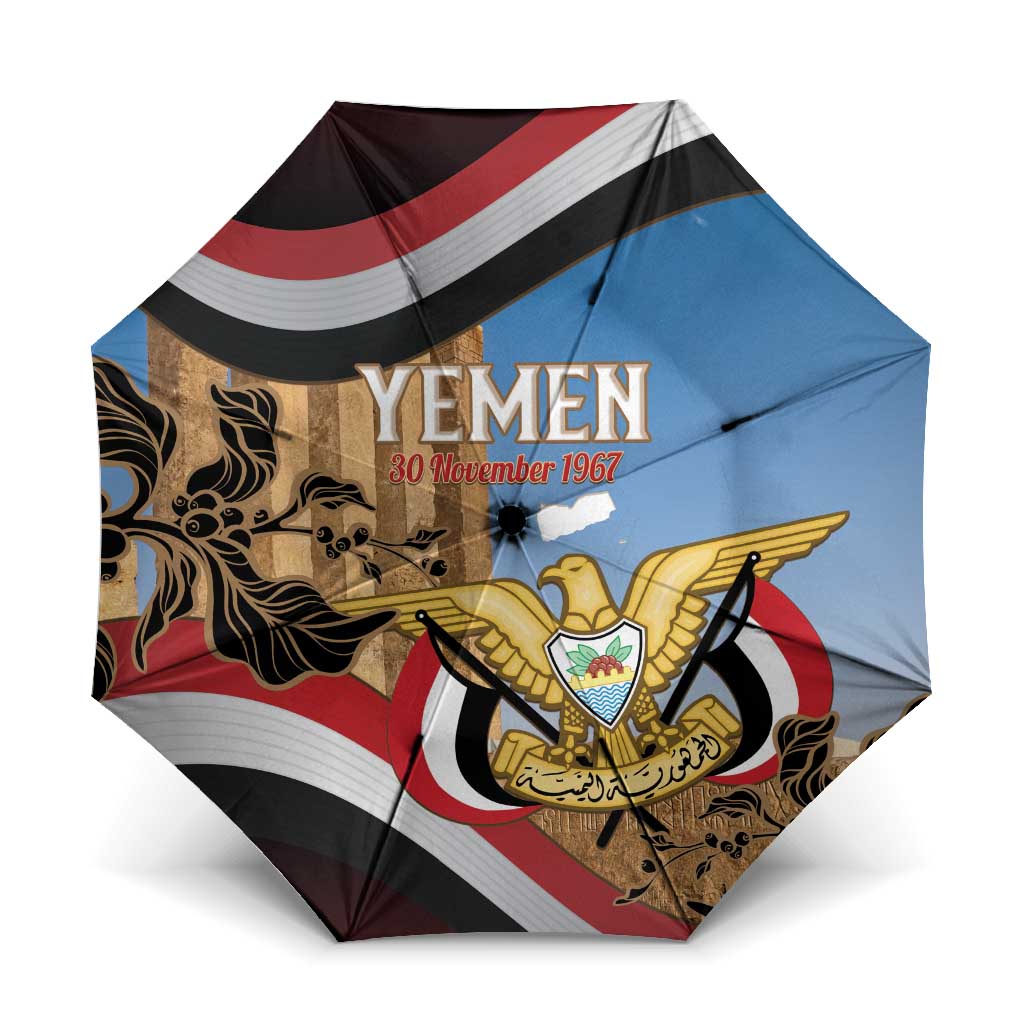 Personalised Yemen Independence Day Umbrella Awwam Temple With Coat Of Arms Proud - Wonder Print Shop