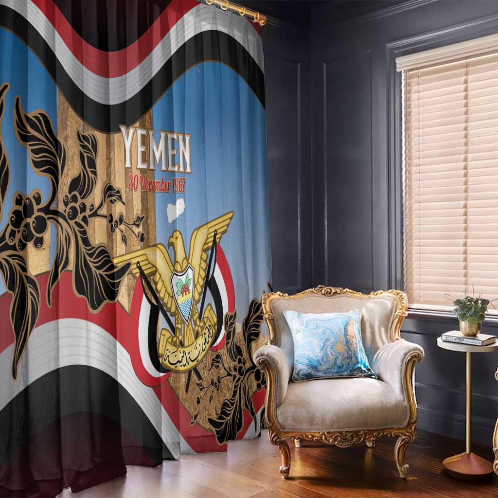 Personalised Yemen Independence Day Window Curtain Awwam Temple With Coat Of Arms Proud - Wonder Print Shop