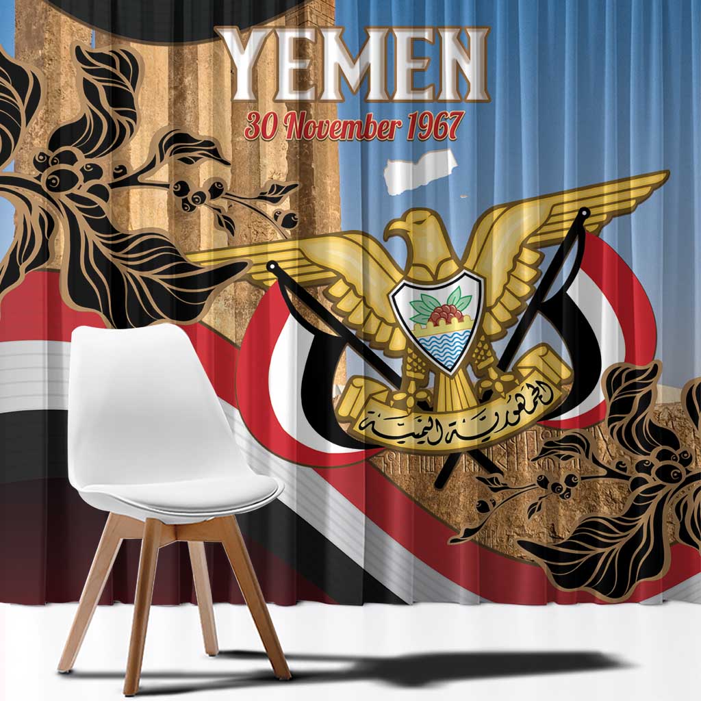 Personalised Yemen Independence Day Window Curtain Awwam Temple With Coat Of Arms Proud - Wonder Print Shop