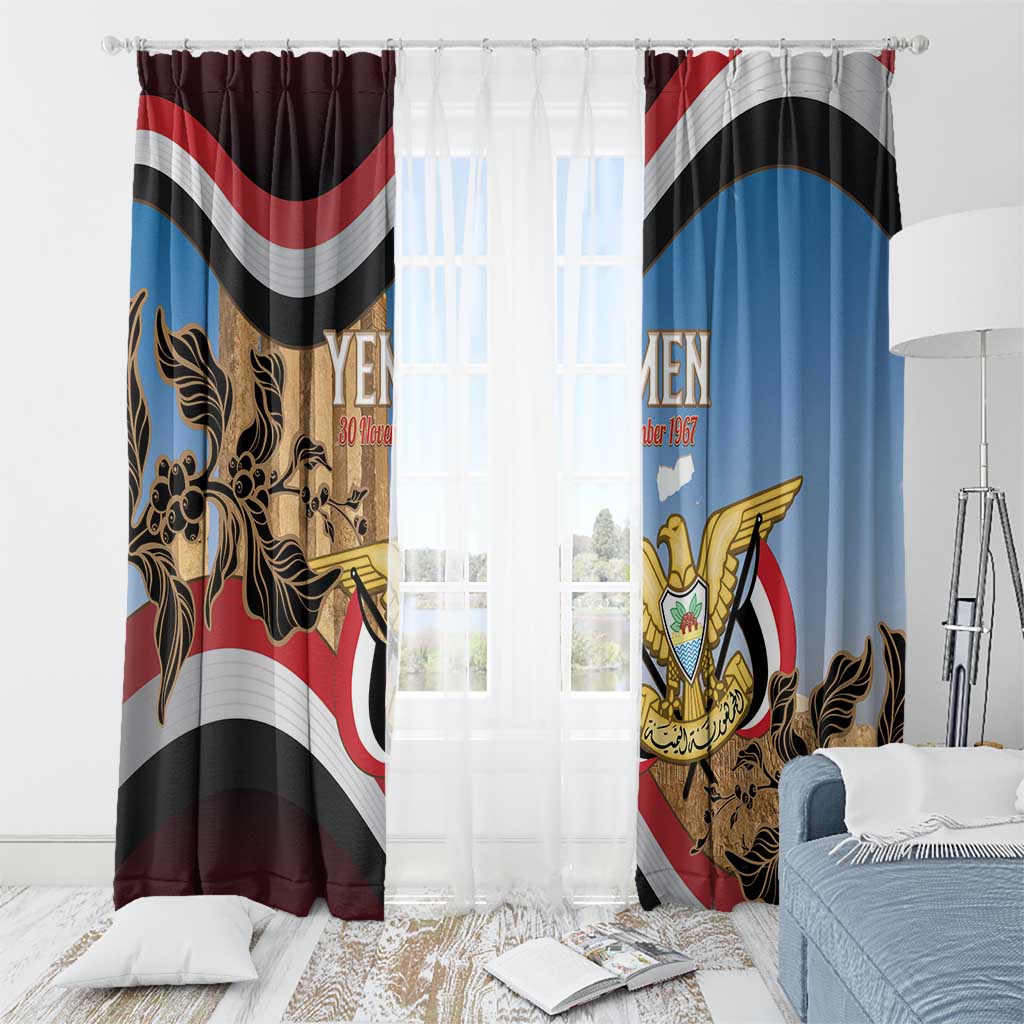 Personalised Yemen Independence Day Window Curtain Awwam Temple With Coat Of Arms Proud - Wonder Print Shop