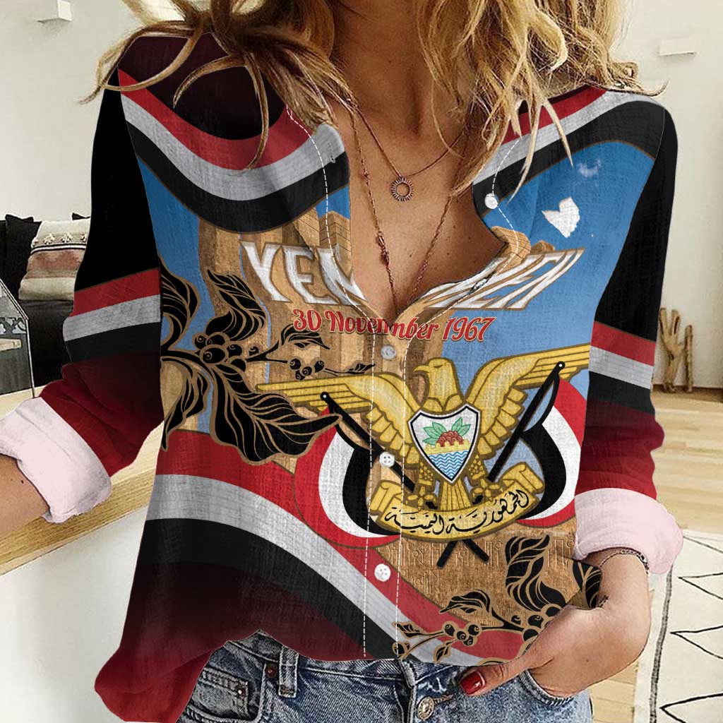 Personalised Yemen Independence Day Women Casual Shirt Awwam Temple With Coat Of Arms Proud - Wonder Print Shop