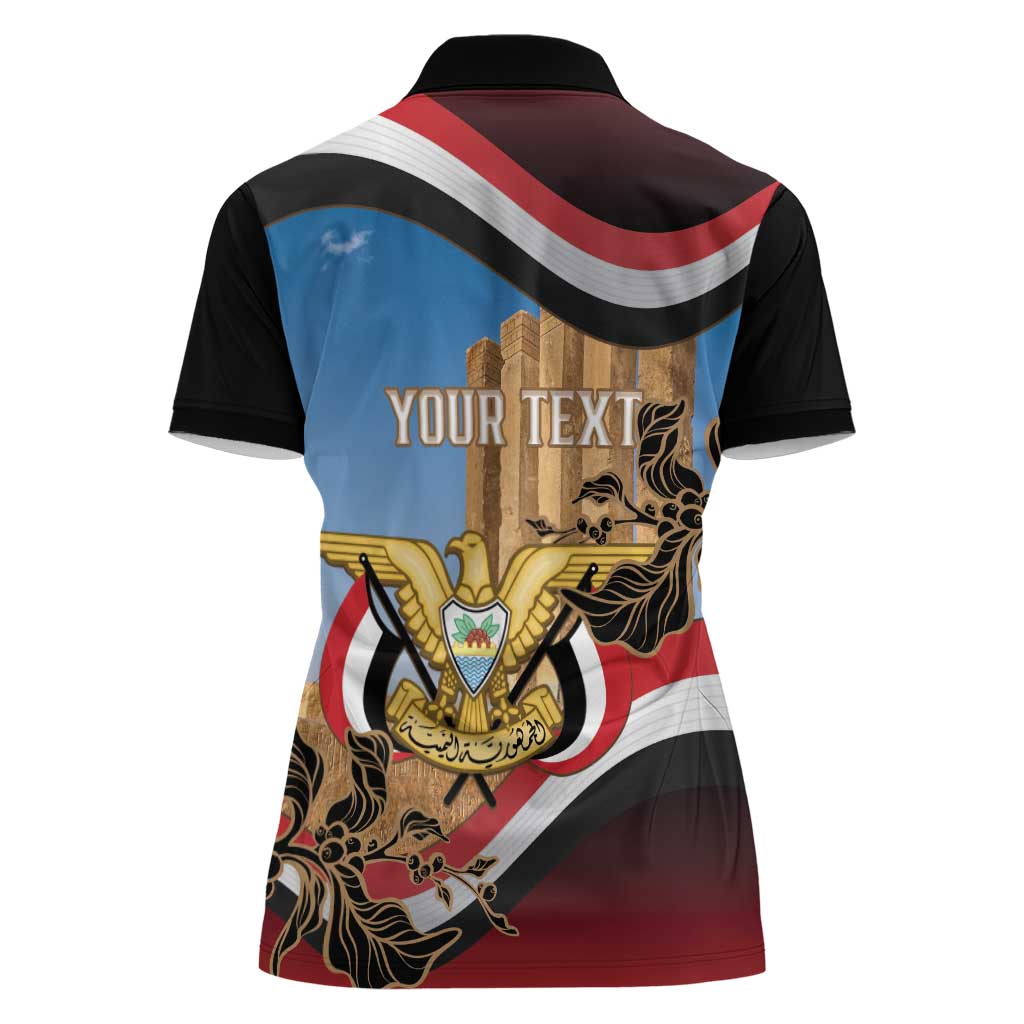 Personalised Yemen Independence Day Women Polo Shirt Awwam Temple With Coat Of Arms Proud - Wonder Print Shop