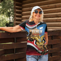 Personalised Yemen Independence Day Women Polo Shirt Awwam Temple With Coat Of Arms Proud - Wonder Print Shop