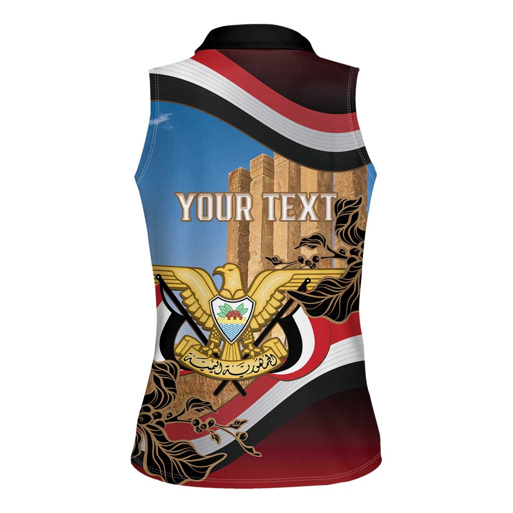 Personalised Yemen Independence Day Women Sleeveless Polo Shirt Awwam Temple With Coat Of Arms Proud - Wonder Print Shop