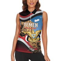 Personalised Yemen Independence Day Women Sleeveless Polo Shirt Awwam Temple With Coat Of Arms Proud - Wonder Print Shop
