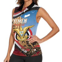 Personalised Yemen Independence Day Women Sleeveless Polo Shirt Awwam Temple With Coat Of Arms Proud - Wonder Print Shop