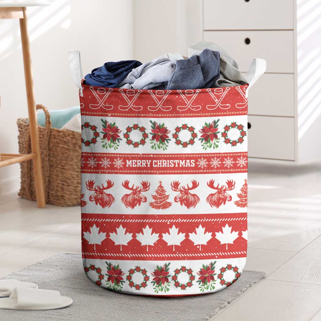 Canada Christmas Laundry Basket Canadian Moose Maple Leaf Seamless Style - Wonder Print Shop