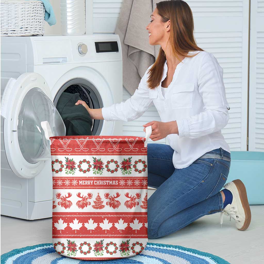 Canada Christmas Laundry Basket Canadian Moose Maple Leaf Seamless Style - Wonder Print Shop