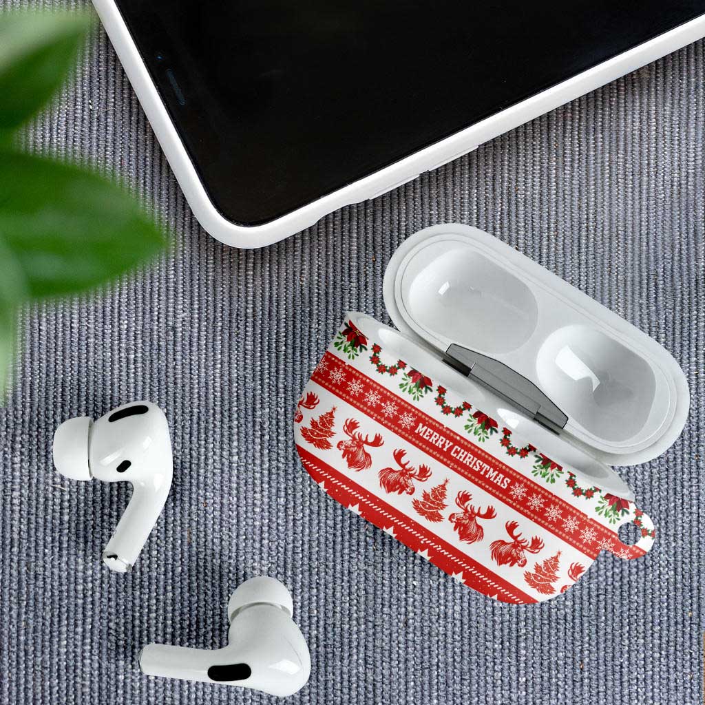Canada Christmas AirPods Case Canadian Moose Maple Leaf Seamless Style - Wonder Print Shop
