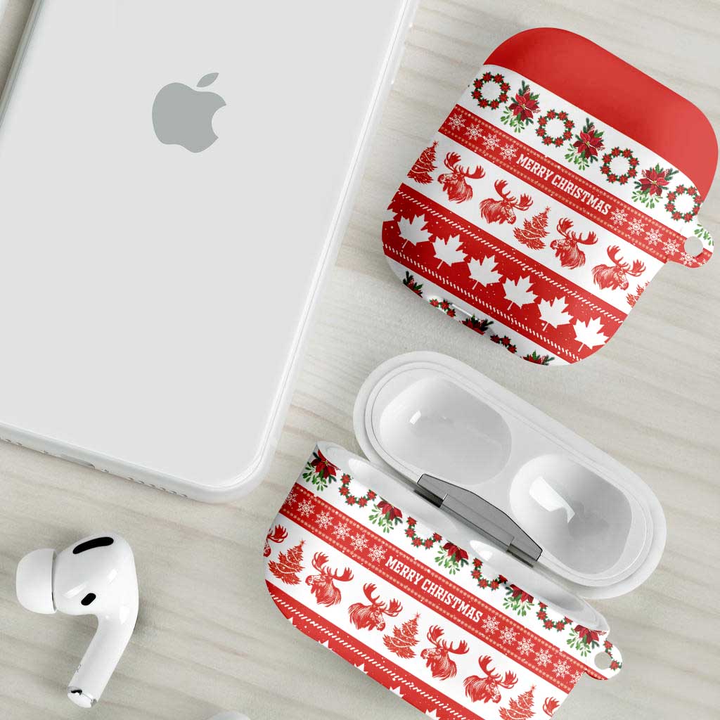 Canada Christmas AirPods Case Canadian Moose Maple Leaf Seamless Style - Wonder Print Shop