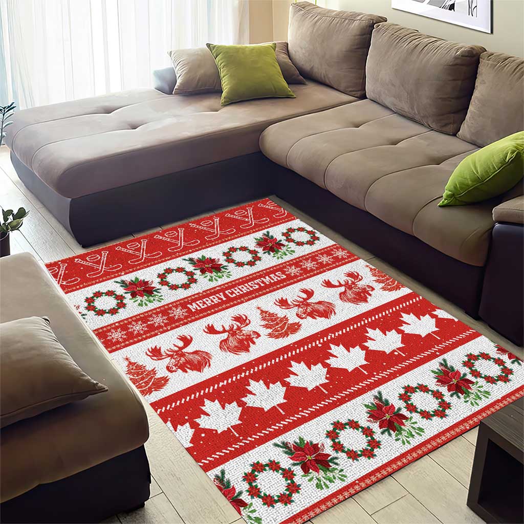 Canada Christmas Area Rug Canadian Moose Maple Leaf Seamless Style - Wonder Print Shop