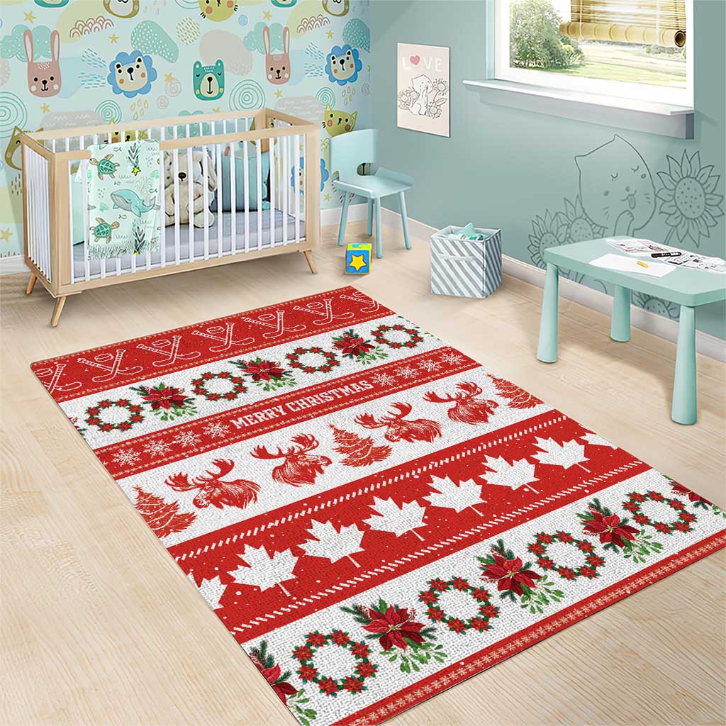 Canada Christmas Area Rug Canadian Moose Maple Leaf Seamless Style - Wonder Print Shop