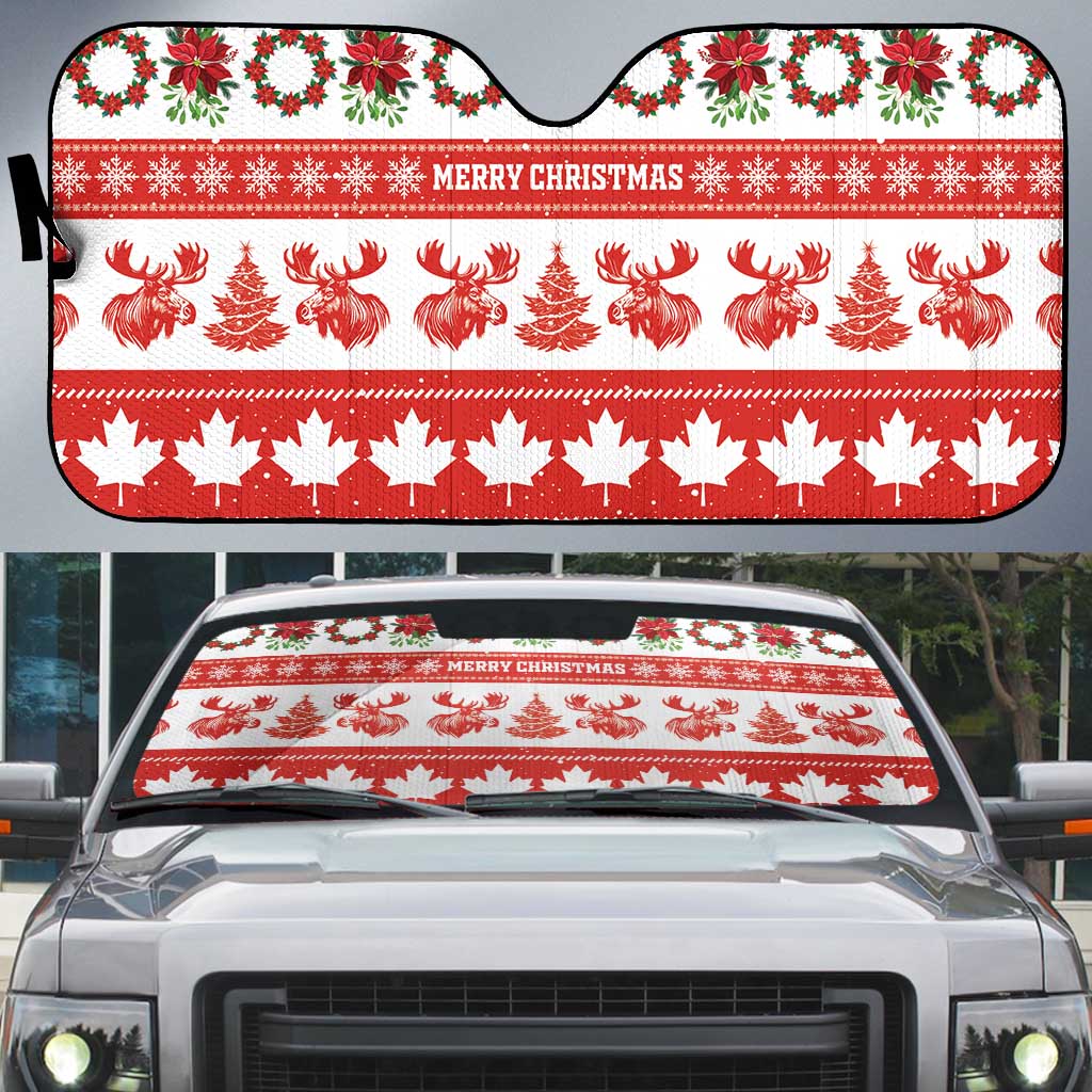 Canada Christmas Auto Sun Shade Canadian Moose Maple Leaf Seamless Style - Wonder Print Shop