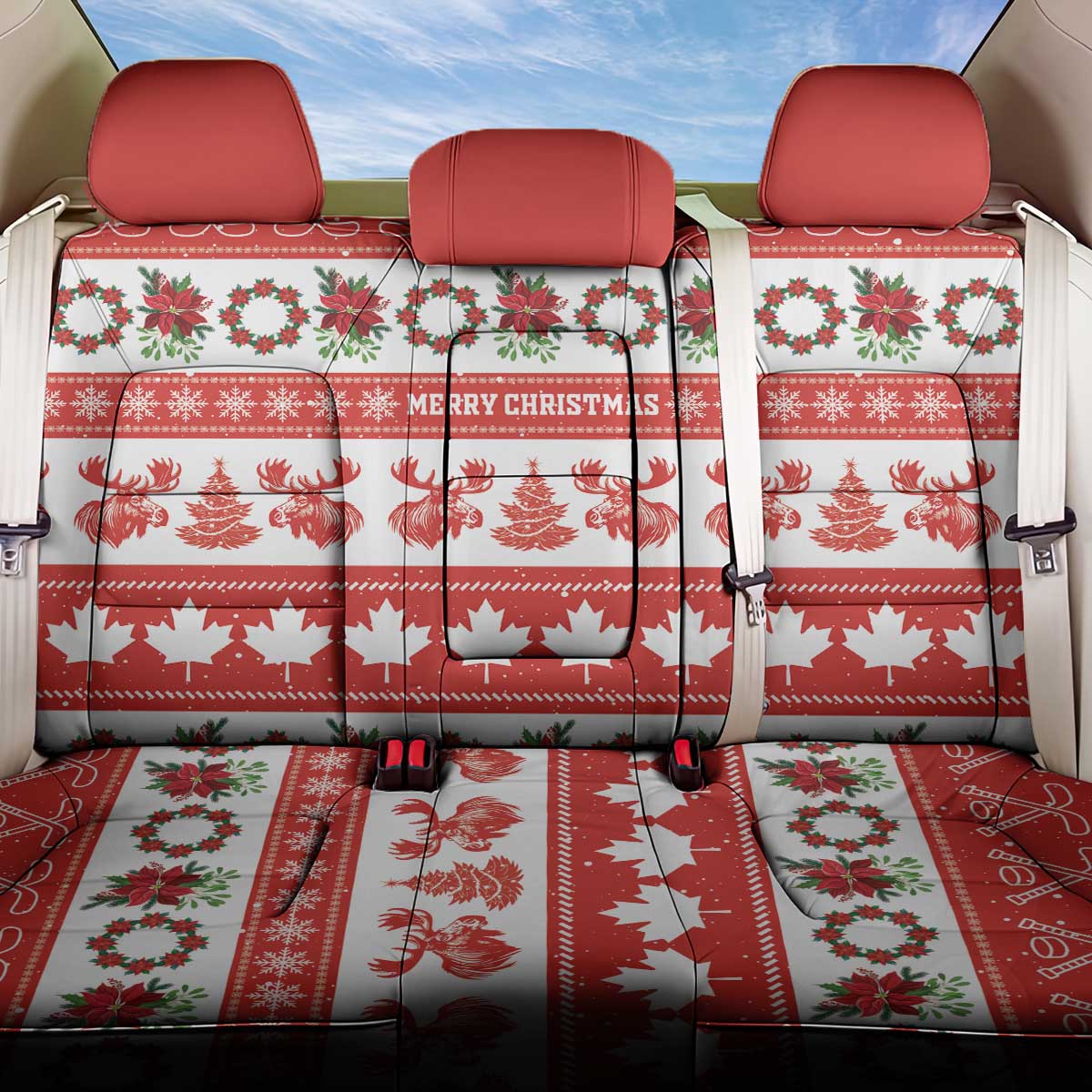 Canada Christmas Back Car Seat Cover Canadian Moose Maple Leaf Seamless Style - Wonder Print Shop