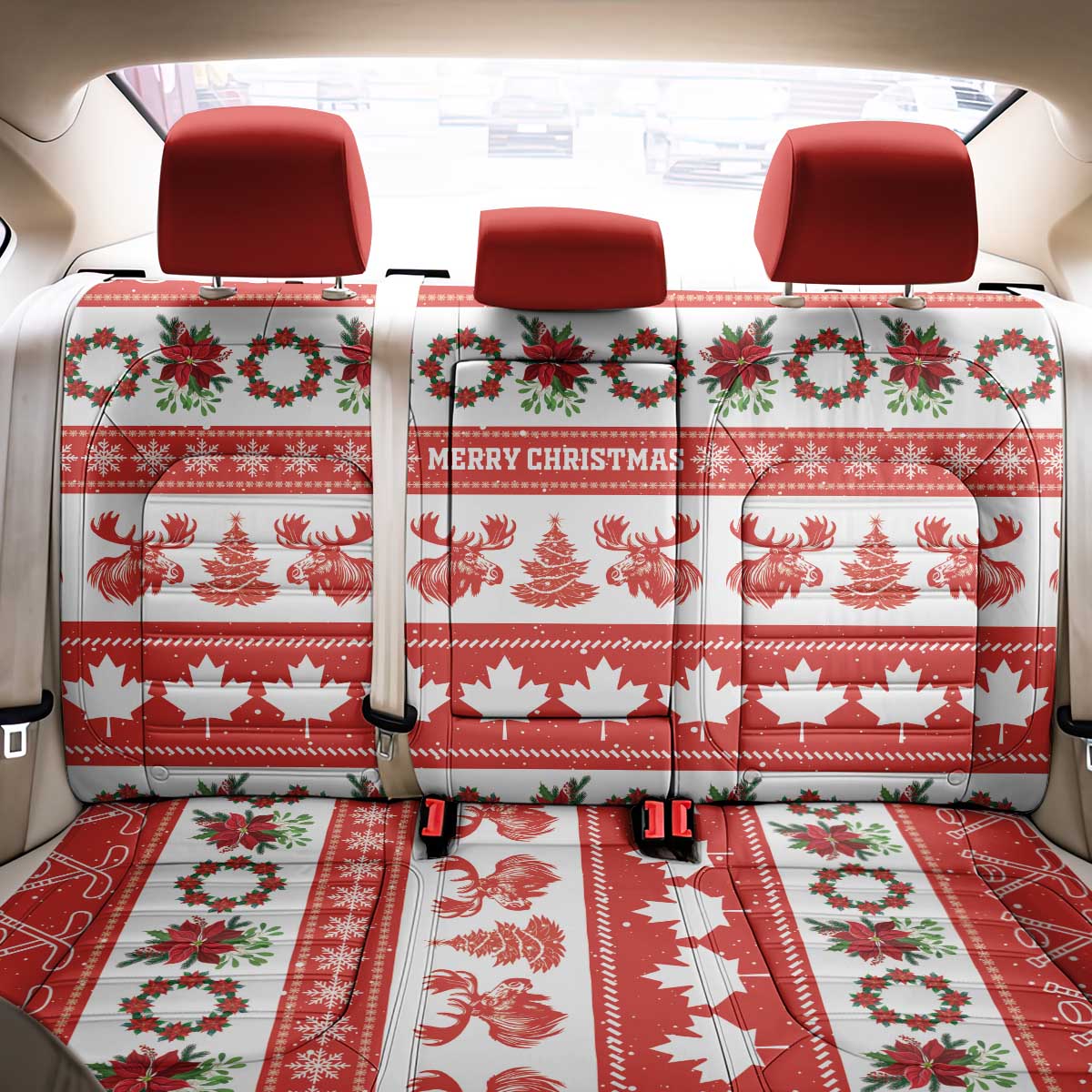Canada Christmas Back Car Seat Cover Canadian Moose Maple Leaf Seamless Style - Wonder Print Shop