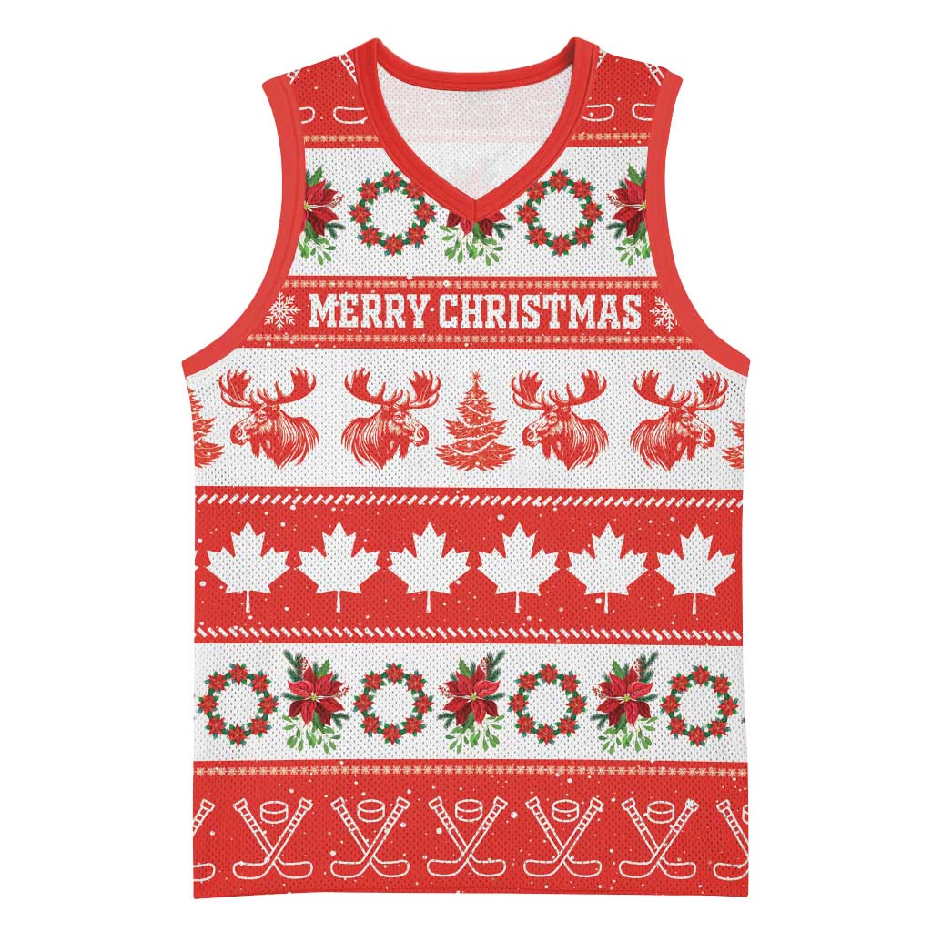 Personalised Canada Christmas Basketball Jersey Canadian Moose Maple Leaf Seamless Style - Wonder Print Shop