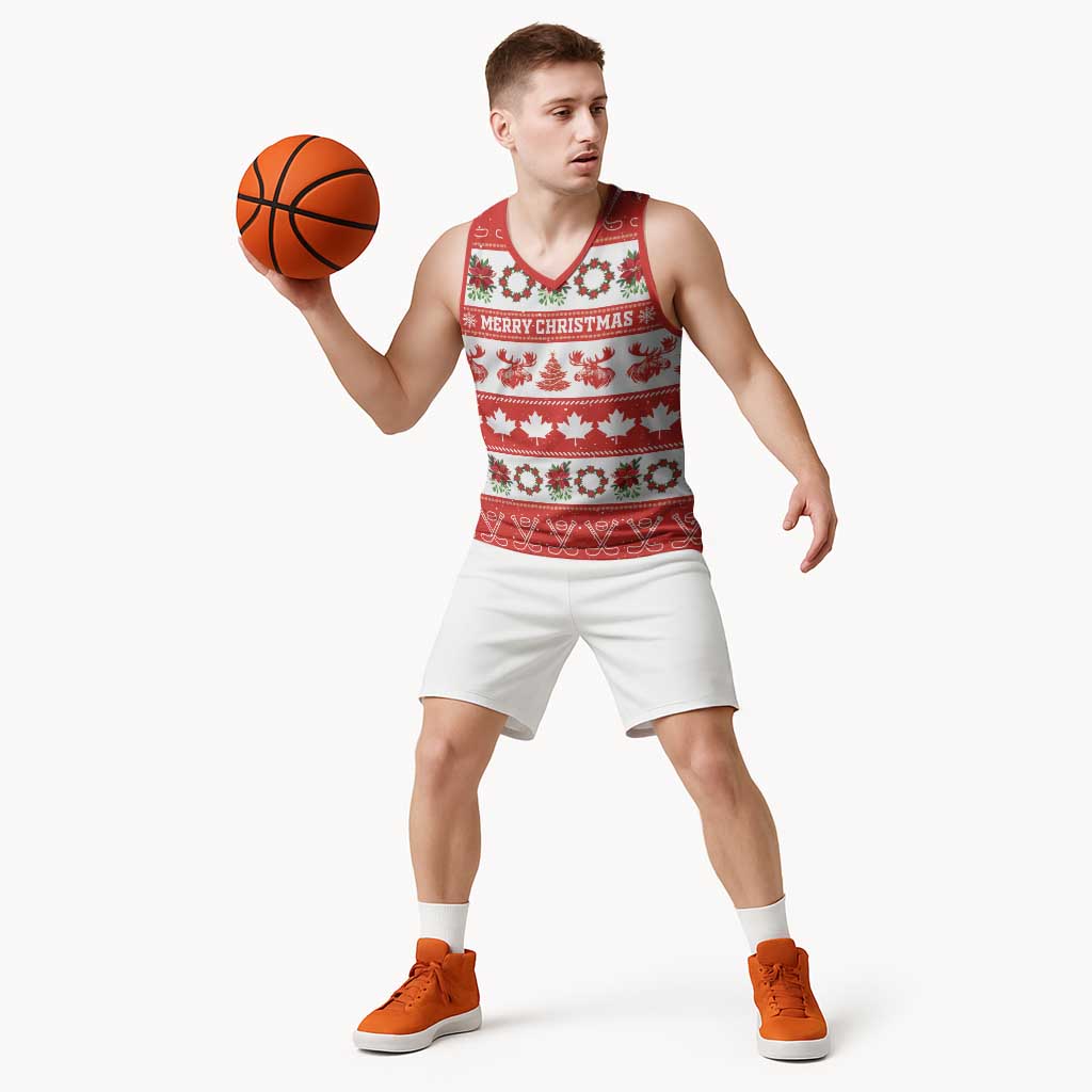Personalised Canada Christmas Basketball Jersey Canadian Moose Maple Leaf Seamless Style - Wonder Print Shop