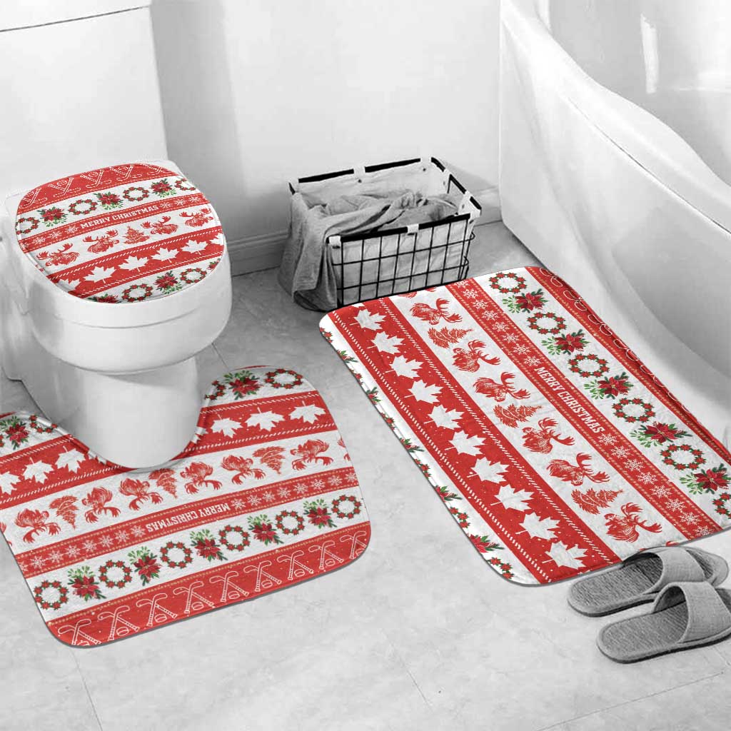 Canada Christmas Bathroom Set Canadian Moose Maple Leaf Seamless Style - Wonder Print Shop
