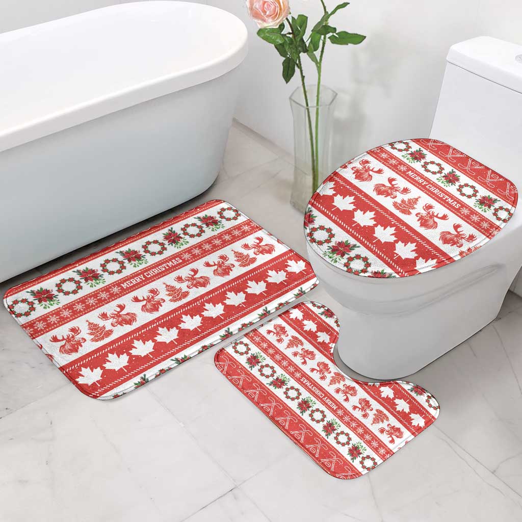 Canada Christmas Bathroom Set Canadian Moose Maple Leaf Seamless Style - Wonder Print Shop