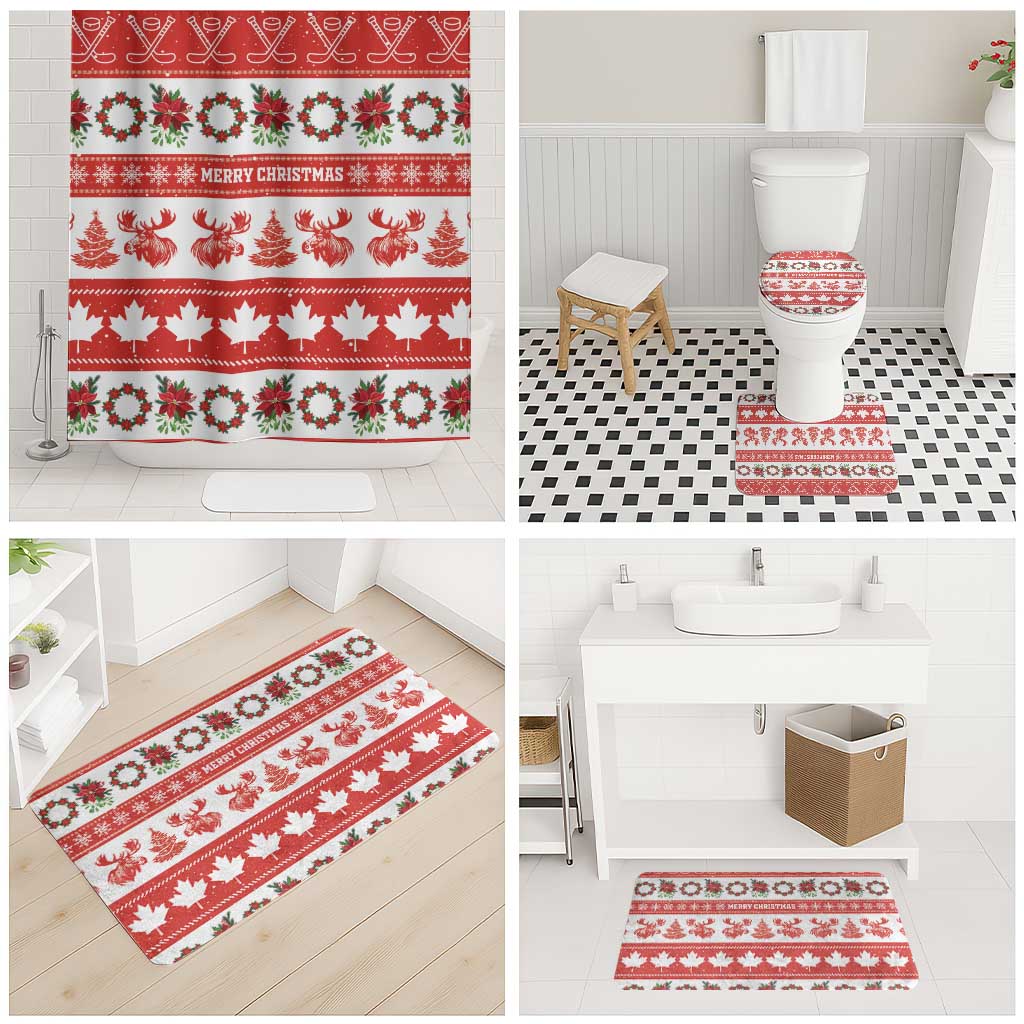 Canada Christmas Bathroom Set Canadian Moose Maple Leaf Seamless Style - Wonder Print Shop