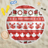 Canada Christmas Beach Blanket Canadian Moose Maple Leaf Seamless Style - Wonder Print Shop