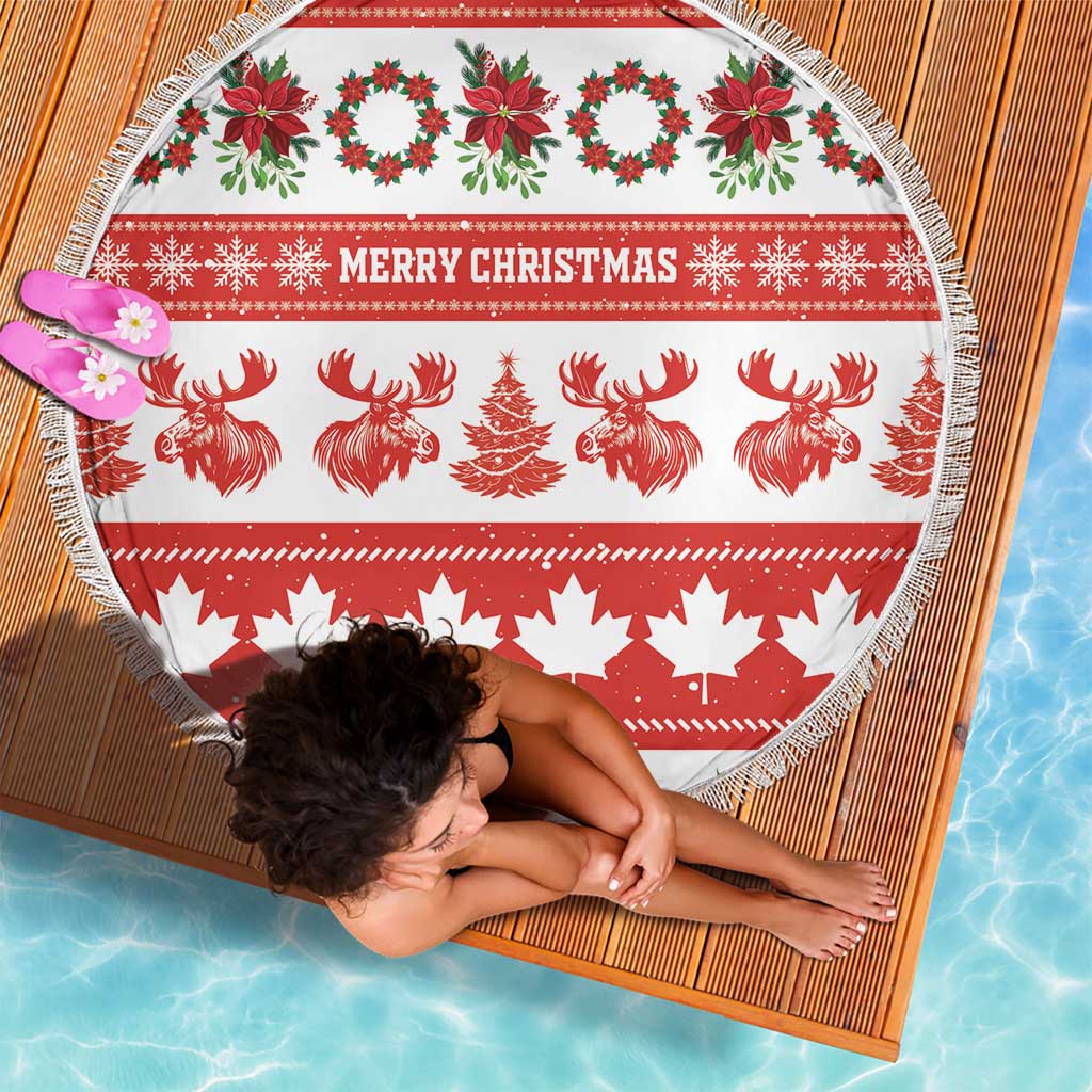 Canada Christmas Beach Blanket Canadian Moose Maple Leaf Seamless Style - Wonder Print Shop