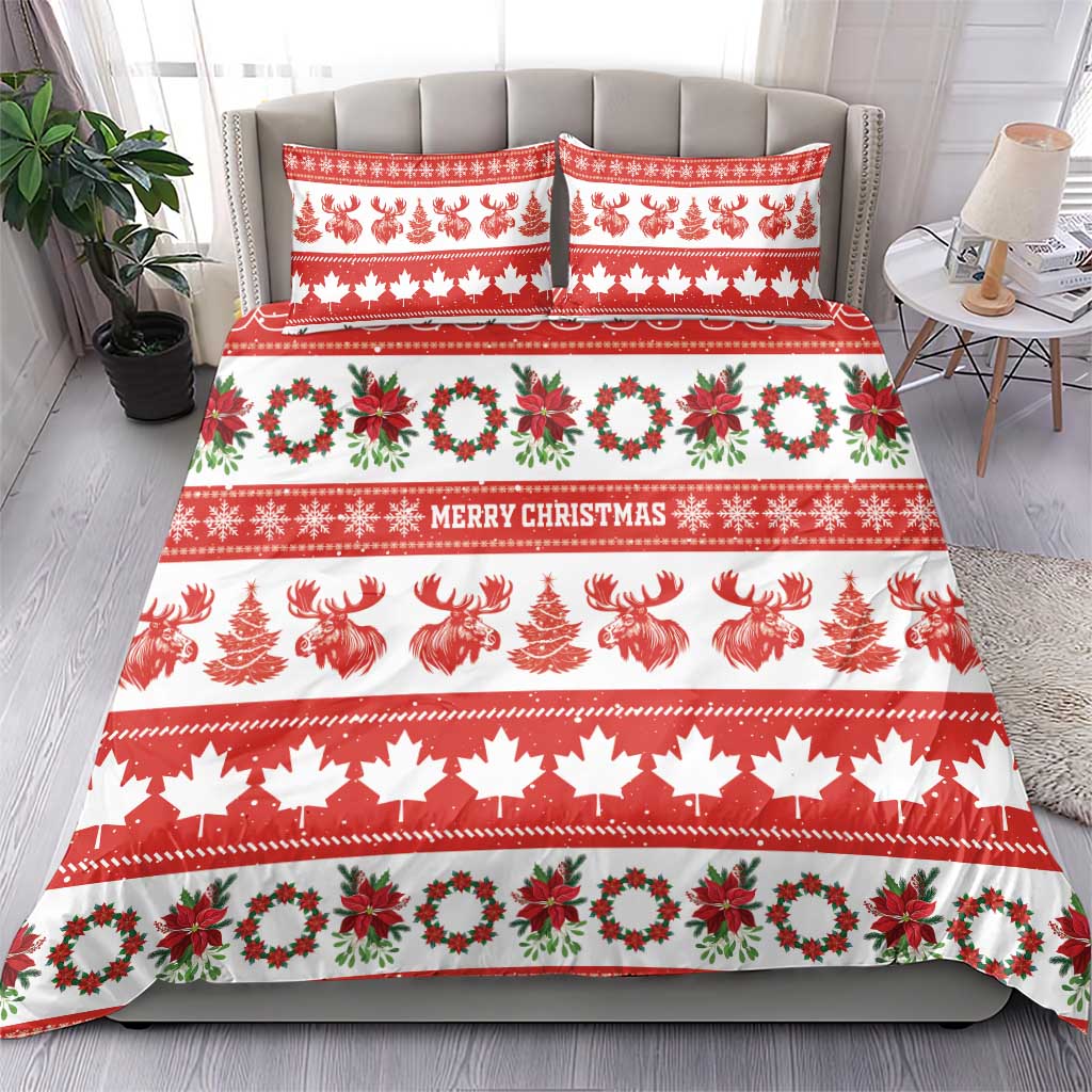 Canada Christmas Bedding Set Canadian Moose Maple Leaf Seamless Style - Wonder Print Shop