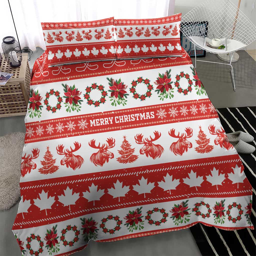 Canada Christmas Bedding Set Canadian Moose Maple Leaf Seamless Style - Wonder Print Shop