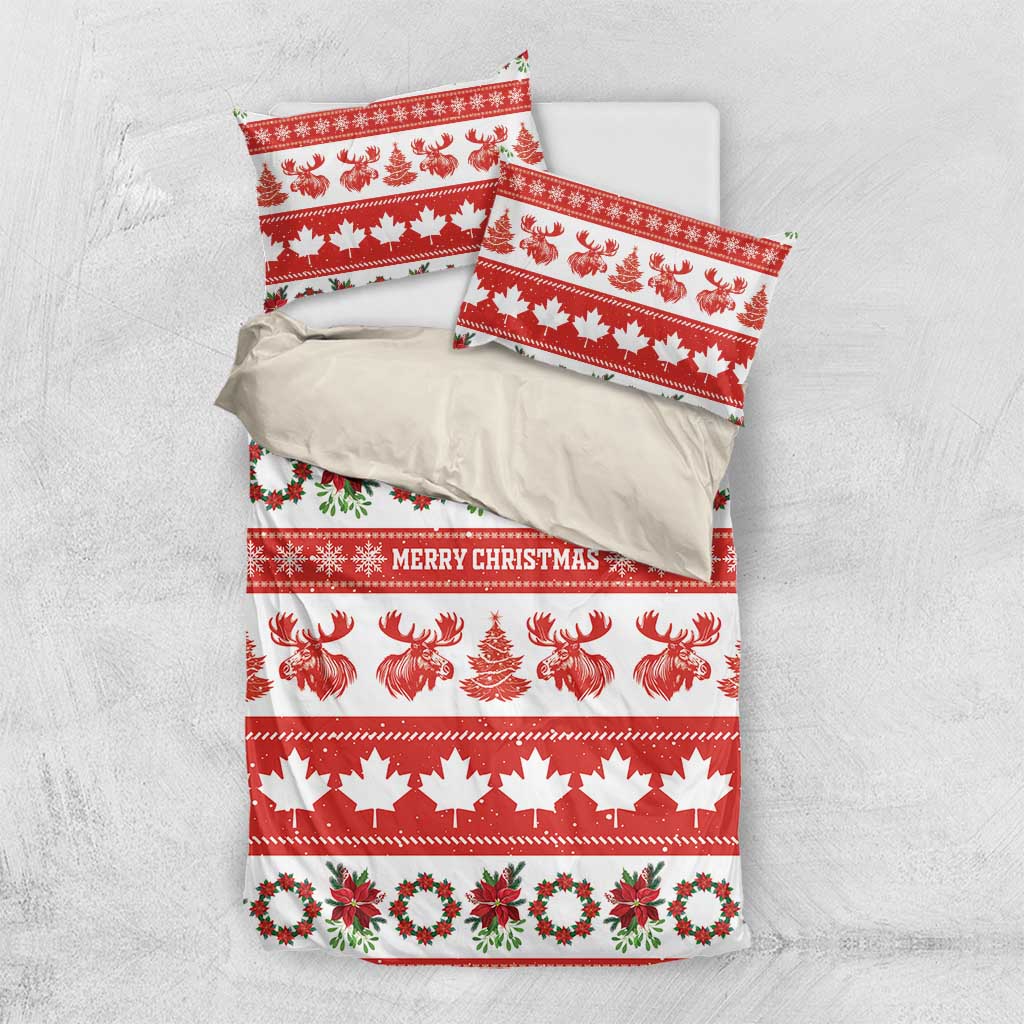 Canada Christmas Bedding Set Canadian Moose Maple Leaf Seamless Style - Wonder Print Shop
