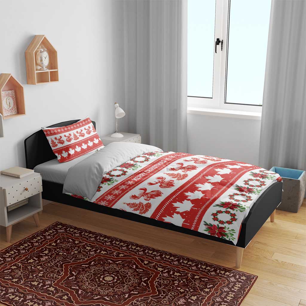 Canada Christmas Bedding Set Canadian Moose Maple Leaf Seamless Style - Wonder Print Shop