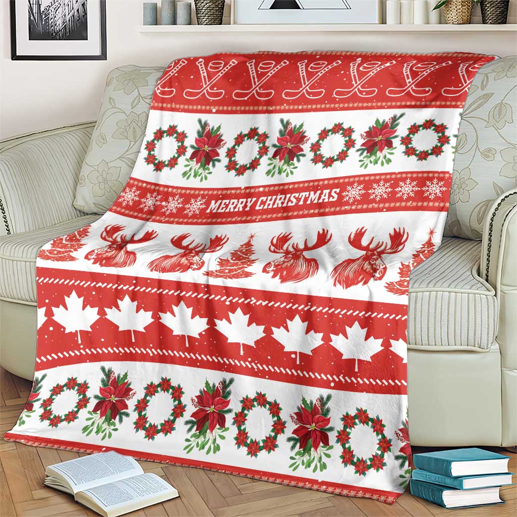 Canada Christmas Blanket Canadian Moose Maple Leaf Seamless Style - Wonder Print Shop