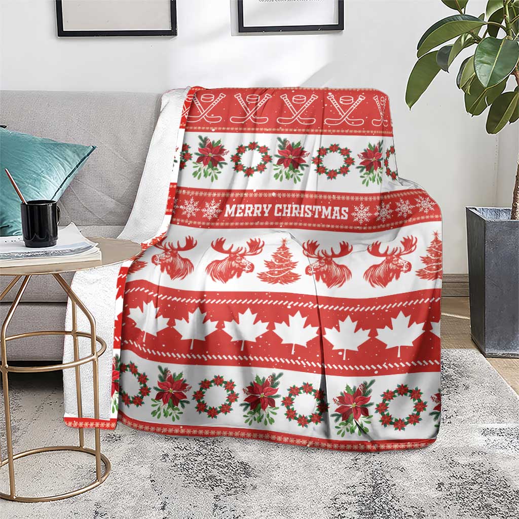 Canada Christmas Blanket Canadian Moose Maple Leaf Seamless Style - Wonder Print Shop