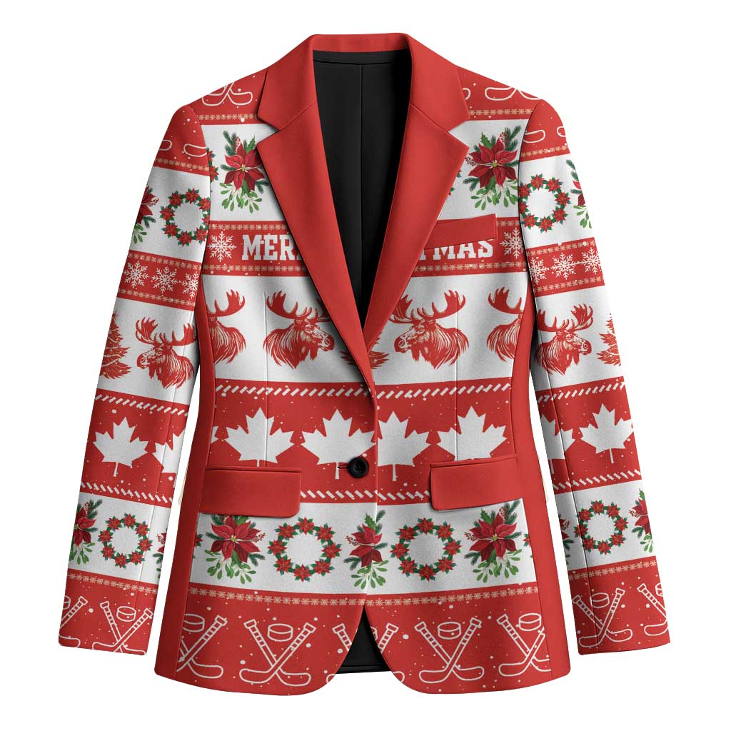Personalised Canada Christmas Blazer Canadian Moose Maple Leaf Seamless Style - Wonder Print Shop