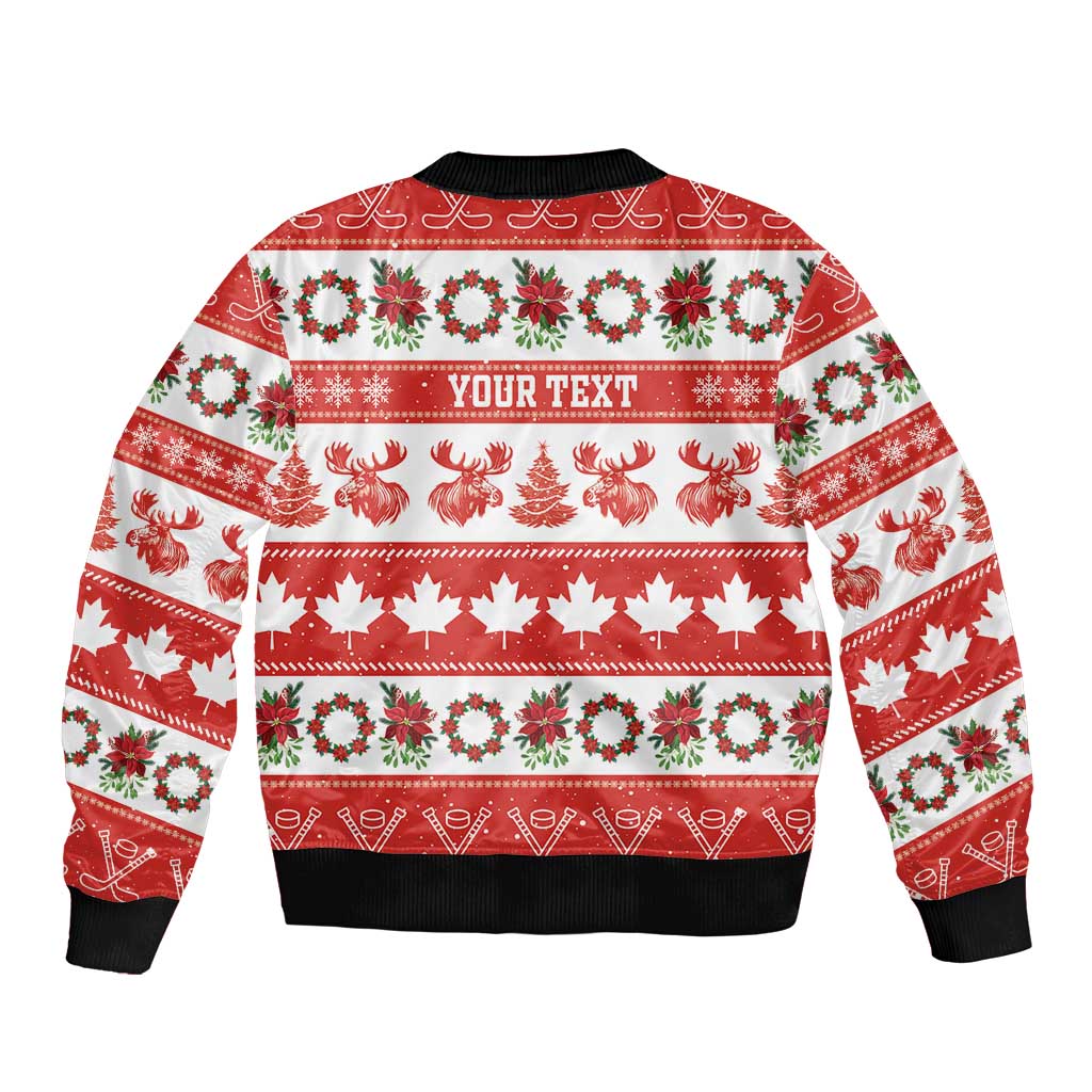 Personalised Canada Christmas Bomber Jacket Canadian Moose Maple Leaf Seamless Style - Wonder Print Shop