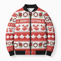 Personalised Canada Christmas Bomber Puffer Jacket Canadian Moose Maple Leaf Seamless Style - Wonder Print Shop