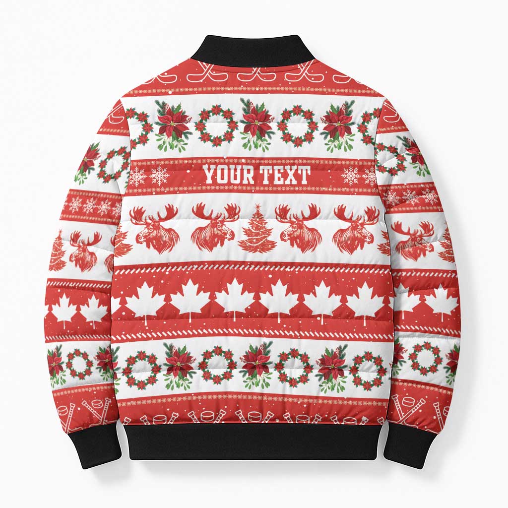 Personalised Canada Christmas Bomber Puffer Jacket Canadian Moose Maple Leaf Seamless Style - Wonder Print Shop