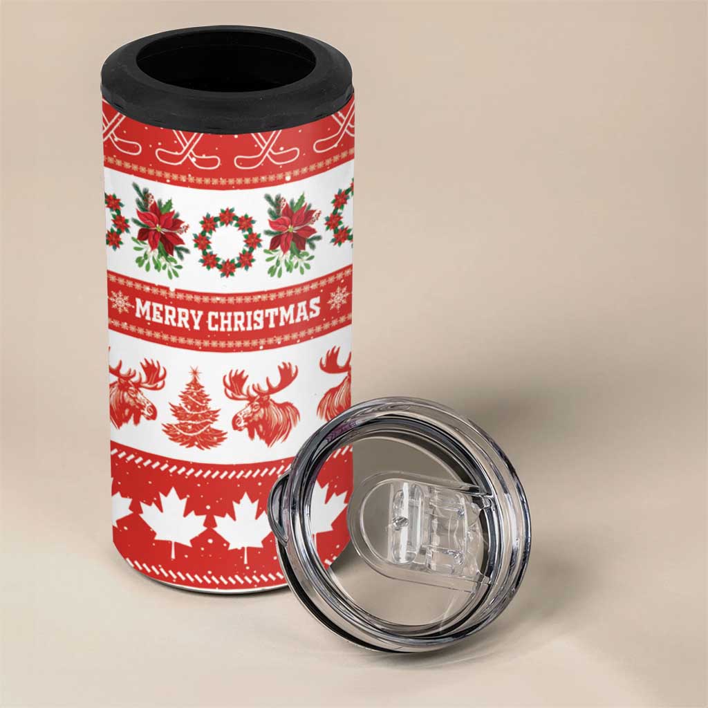Personalised Canada Christmas 4 in 1 Can Cooler Tumbler Canadian Moose Maple Leaf Seamless Style - Wonder Print Shop