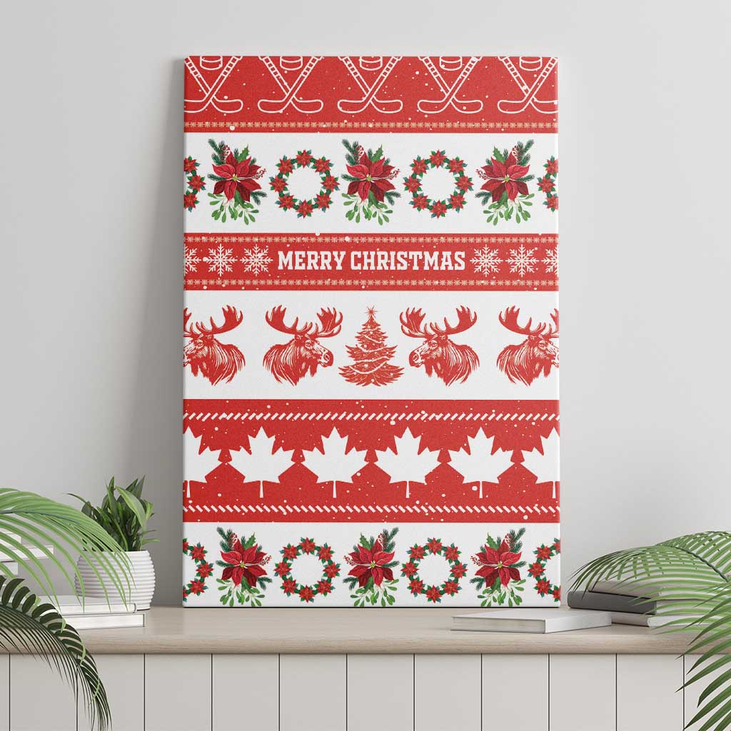Canada Christmas Canvas Wall Art Canadian Moose Maple Leaf Seamless Style - Wonder Print Shop