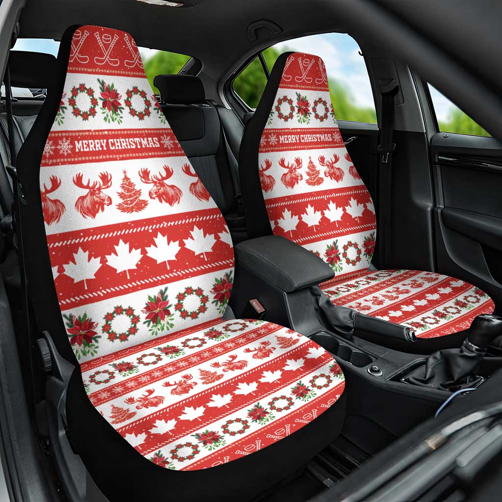 Canada Christmas Car Seat Cover Canadian Moose Maple Leaf Seamless Style - Wonder Print Shop