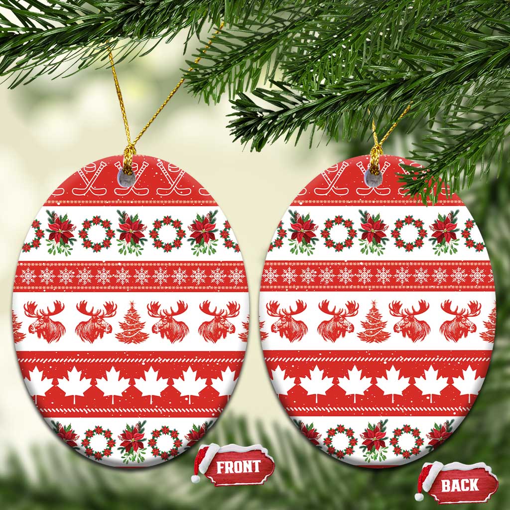 Canada Christmas Ceramic Ornament Canadian Moose Maple Leaf Seamless Style - Wonder Print Shop