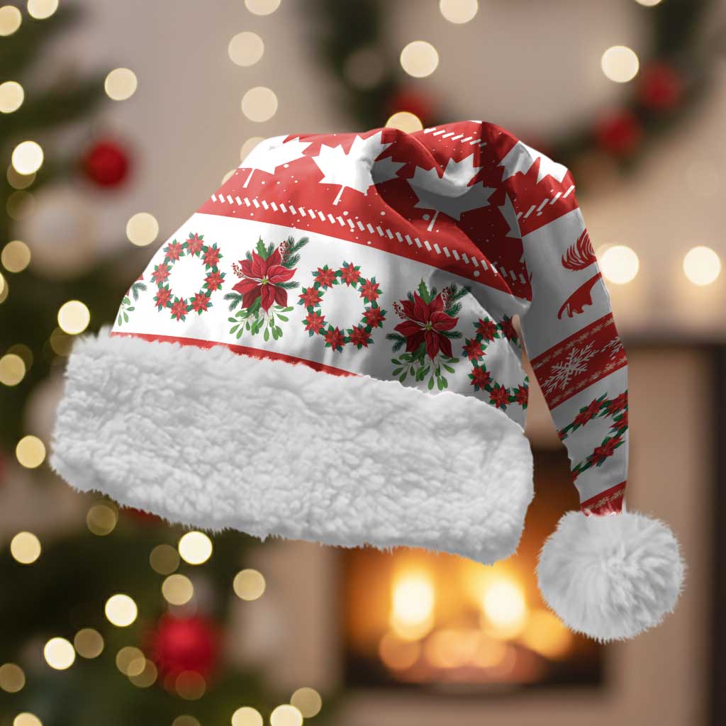 Canada Christmas Santa Hat Canadian Moose Maple Leaf Seamless Style - Wonder Print Shop
