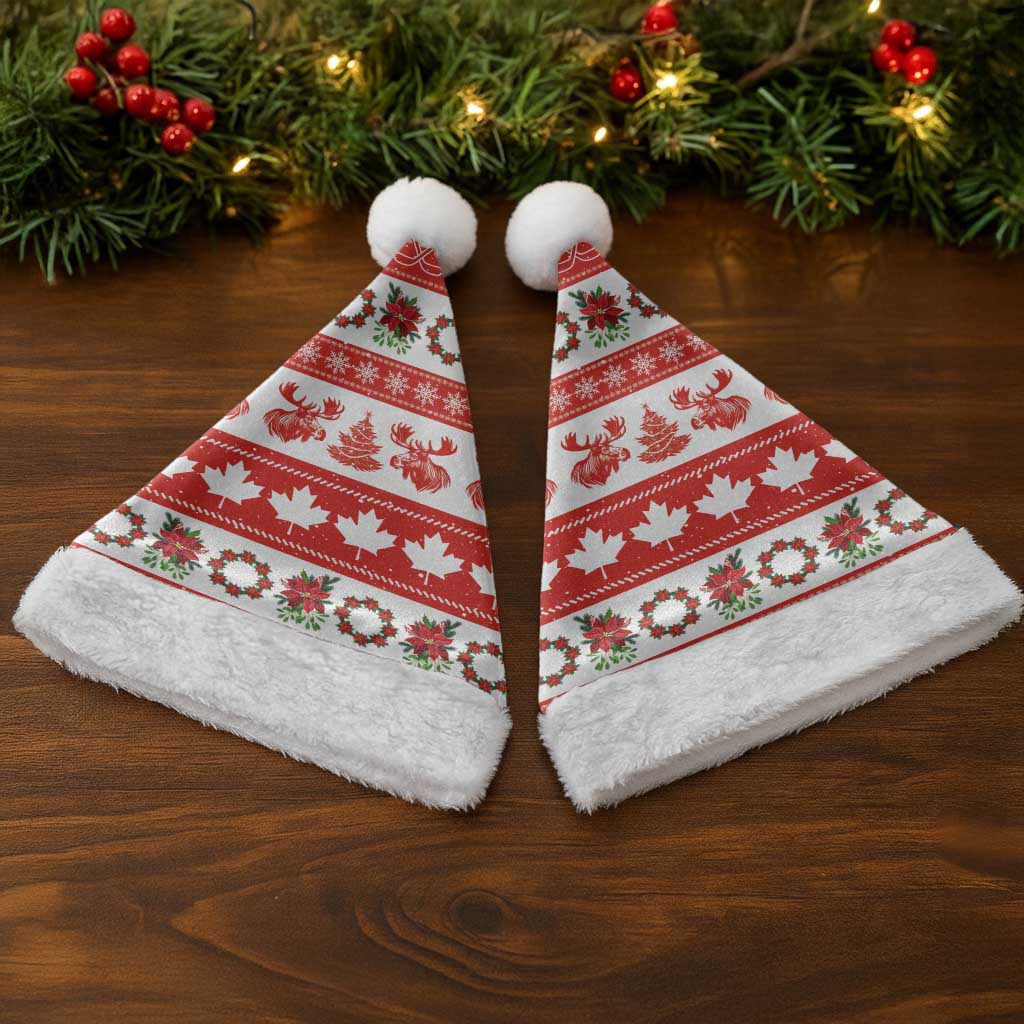 Canada Christmas Santa Hat Canadian Moose Maple Leaf Seamless Style - Wonder Print Shop