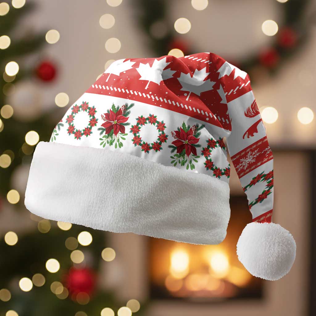Canada Christmas Santa Hat Canadian Moose Maple Leaf Seamless Style - Wonder Print Shop
